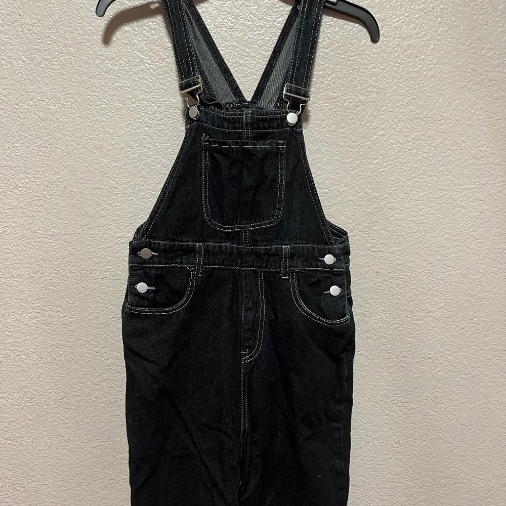 Black denim overalls